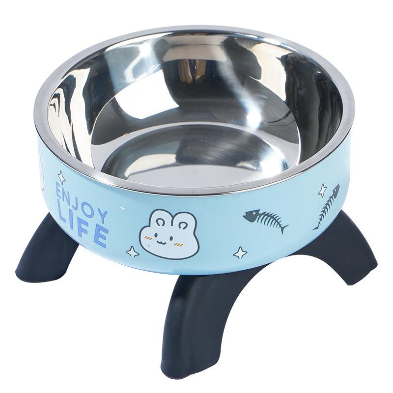 Cat High-Heeled Bowl Neck Protection, Pet Stainless Steel Bowl, Anti-Slip Non-Tip Dog Bowl, Durable Feeding Dish for Pets
