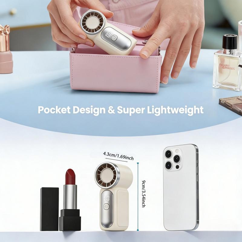 Mini Handheld Fan, Small Purse Fan for Women, Pocket Fan, Makeup Fan, High-Speed Turbo, 6-Gear Adjustable with LED Display, USB Fans, USB Rechargeable, Portable Fan for Travel, Outdoor, Girls   Valentine's Day gift