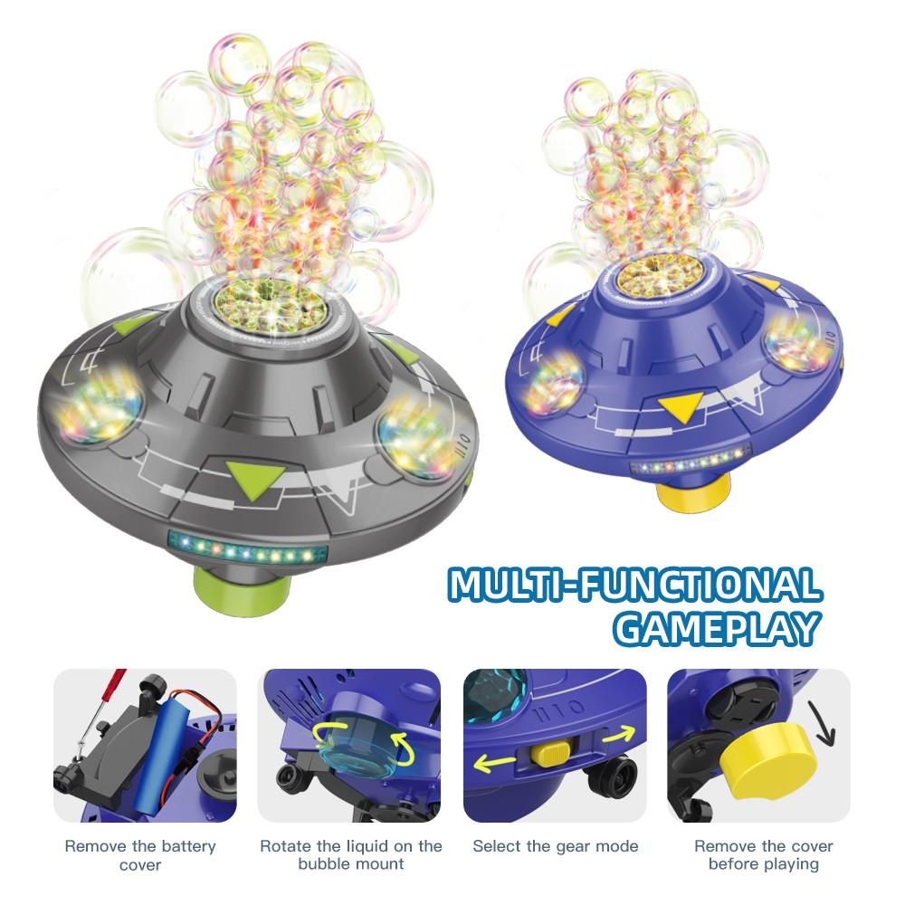 Kids Portable Bubble Machine UfO Shape LED Lights Music, Multifunction Bubble Maker, 360° Rotating Automatic Obstacle Avoidance, Electric Blow Bubbles ,Massive Bubble Output Safe Spring Summer Outdoor Funny Toy for Ages 3+Boys and Girls Birthday Gift