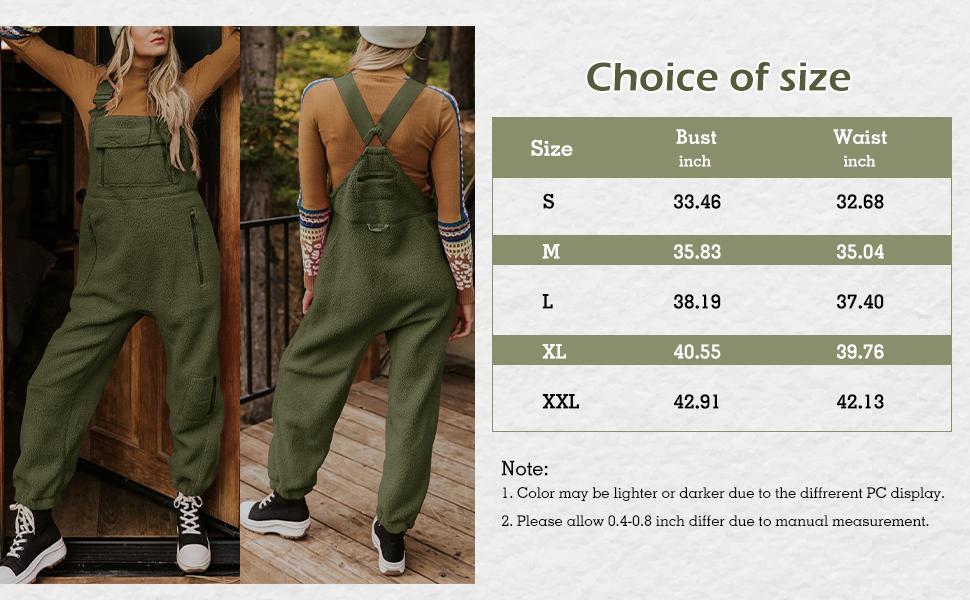 Goranbon Women's Fleece Warm Overalls Winter Loose Casual Jumpsuits with Pockets