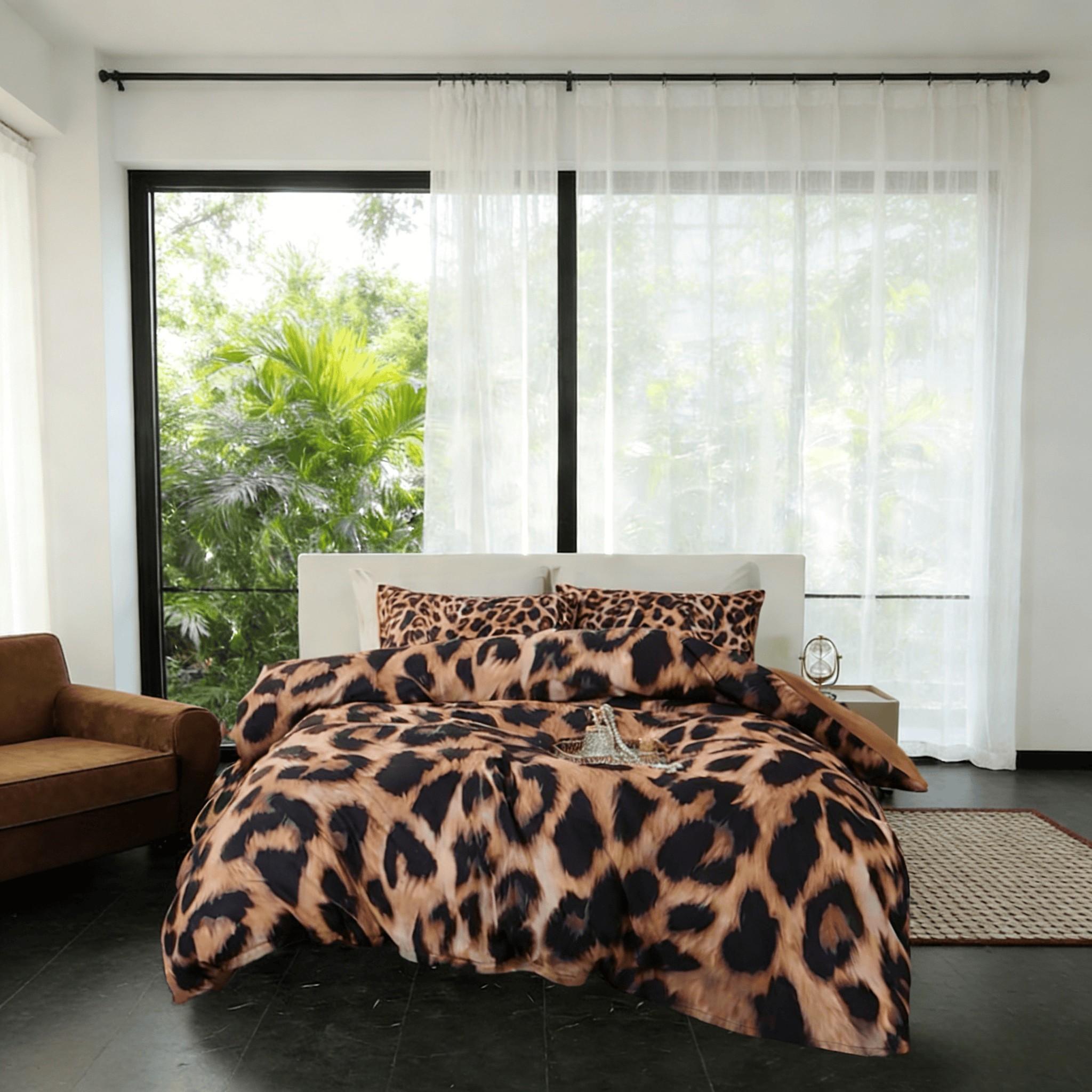 3pcs Leopard Print Bedding Set, Includes 1 Duvet Cover + 2 Pillowcases No insert, Soft and Comfortable, Perfect Gift for Bedroom Decor