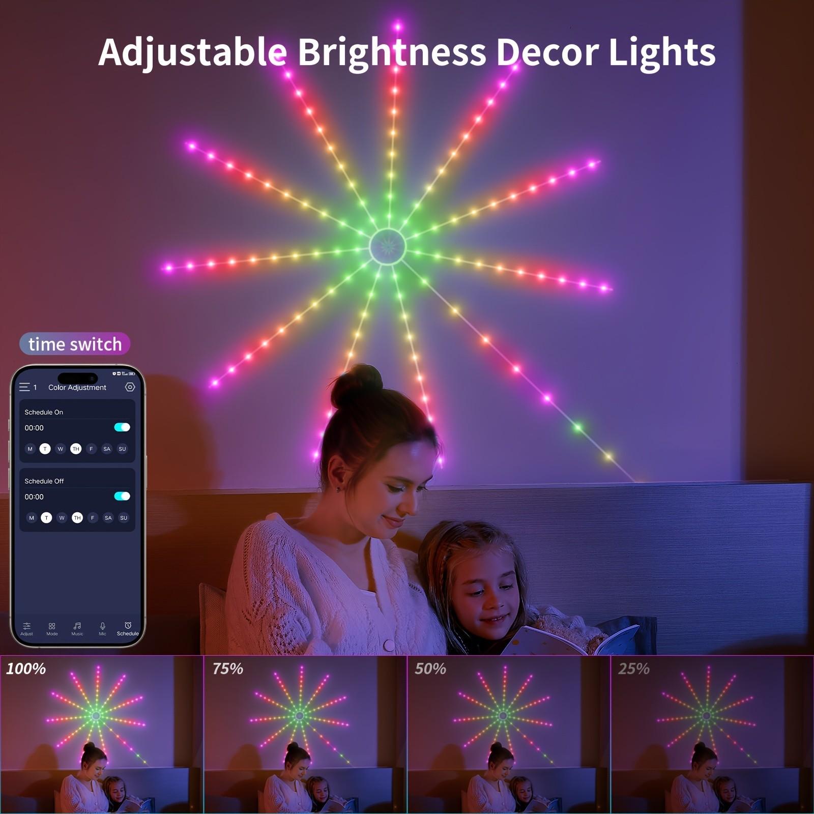USB RGBIC Smart Fireworks LED Strip Lights, Music Sync Sound Activated Color Changing Atmosphere Lamp, Remote & Bluetooth APP Control Decor Light for Bedroom Bar Home Christmas Eid Party Indoor Decor