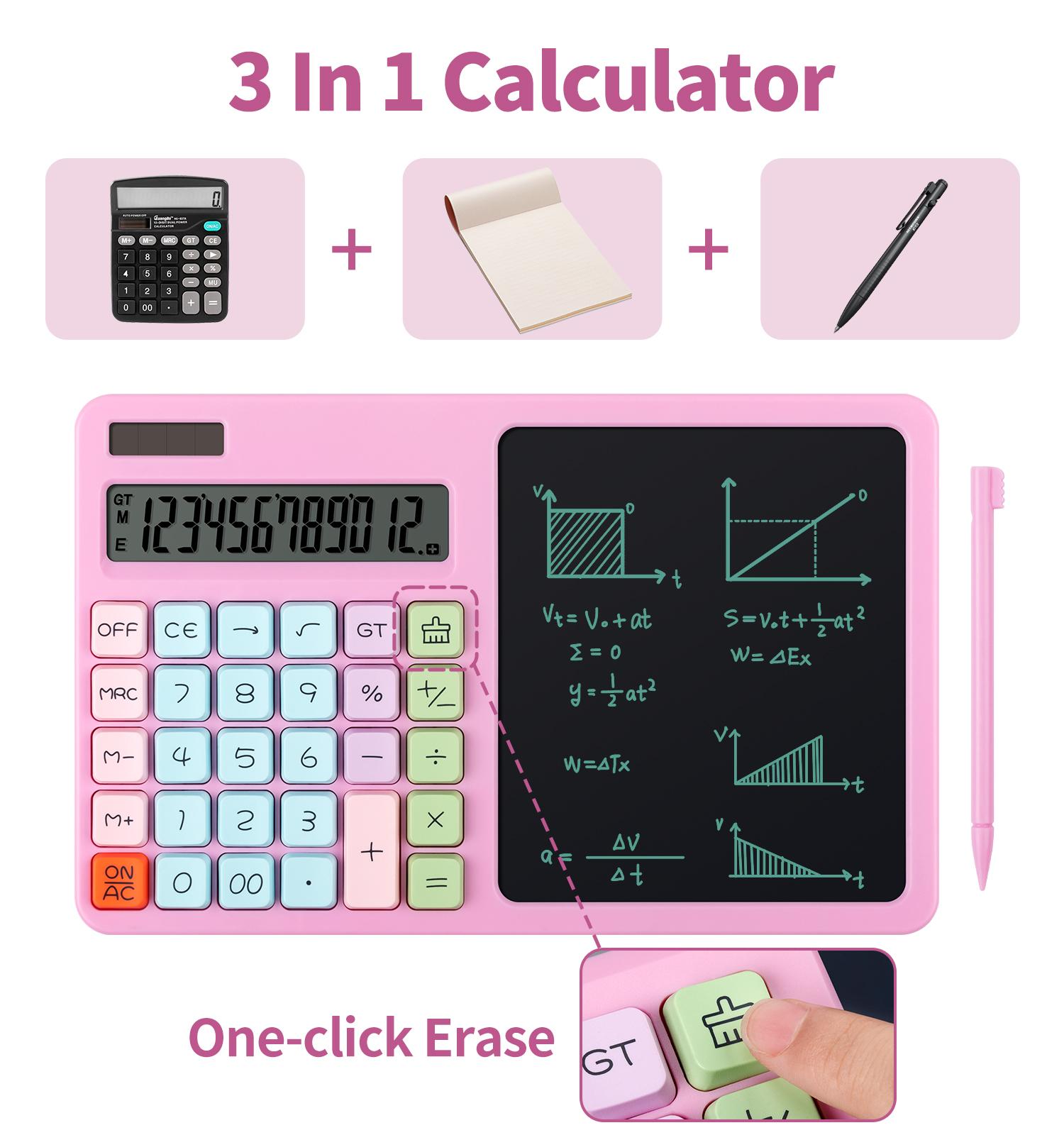 Desk Portable Basic Calculator with Notepad and Stylus, 12 Digit Large Display Multi-Function for Office, School, Home & Basic Financial