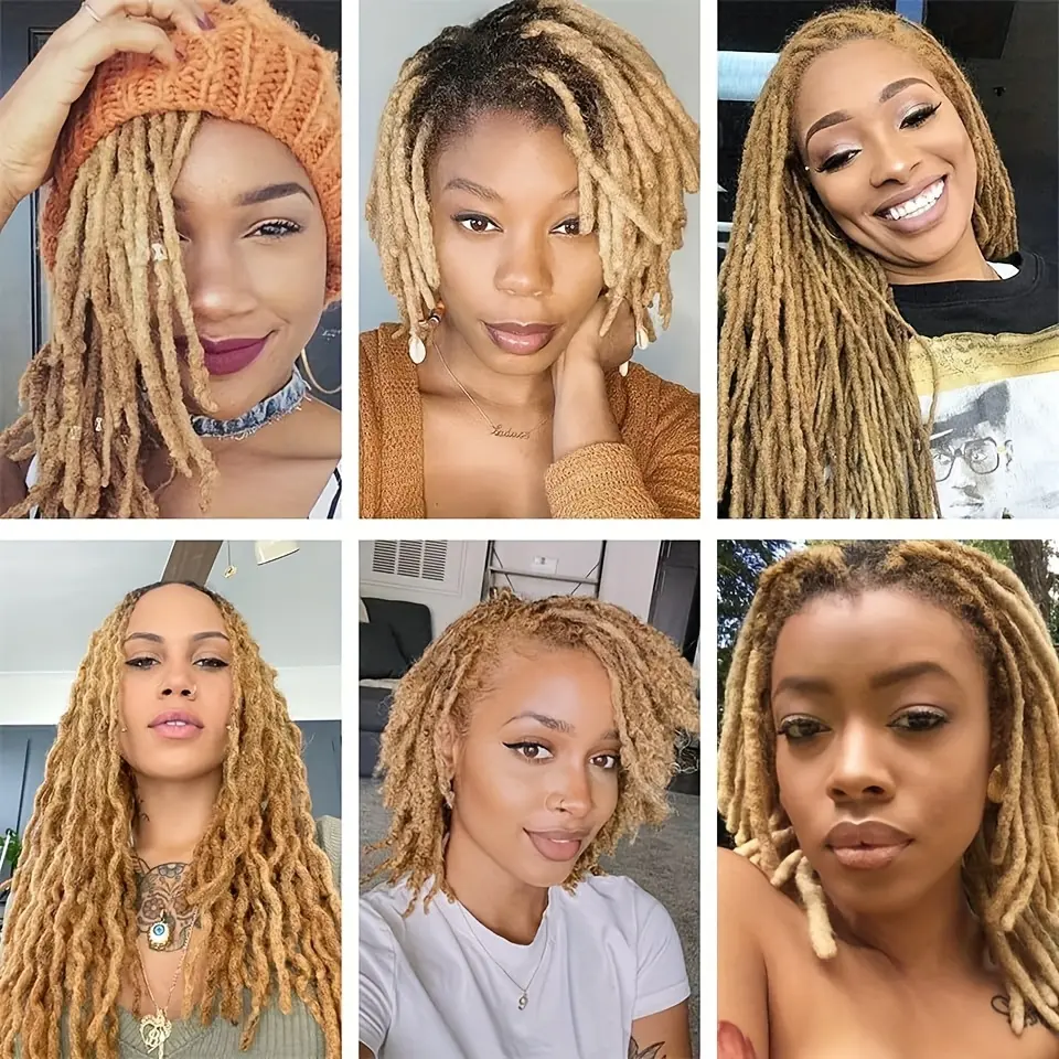 10 Strands Honey Blonde Dreadlock Extensions, 0.6‑Inch Wide Real Human Hair Permanent Afro Curly Locs for Men, Women & Kids, Versatile Stylish Protective Hairstyle, Can Be Dyed and Bleached for Custom Hair Looks