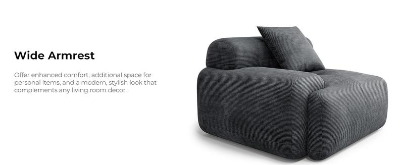 【2 Packages Shipping】LIKIMIO 118" Modern L-Shaped Modular Sectional Sofa for Living Room, Corduroy Upholstery Dark Grey, Oversized 3-Seater Couch with Deep Seat and Movable Ottoman – No Assembly