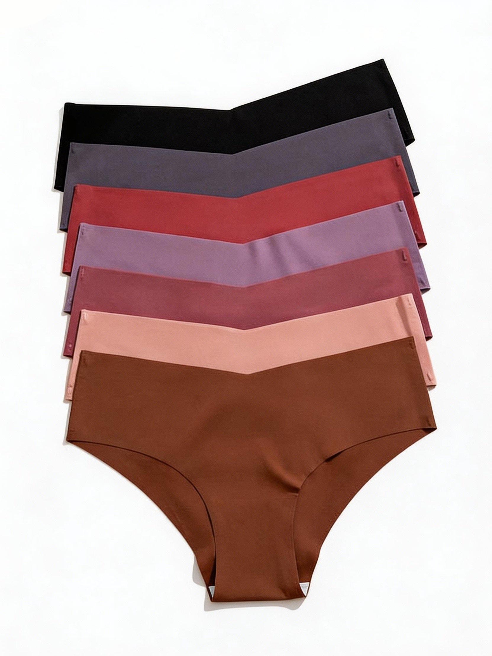 7 Pack Women's V-Waist Ice Silk Panties Seamless Boyshorts Low Rise Sexy Invisible Underwear