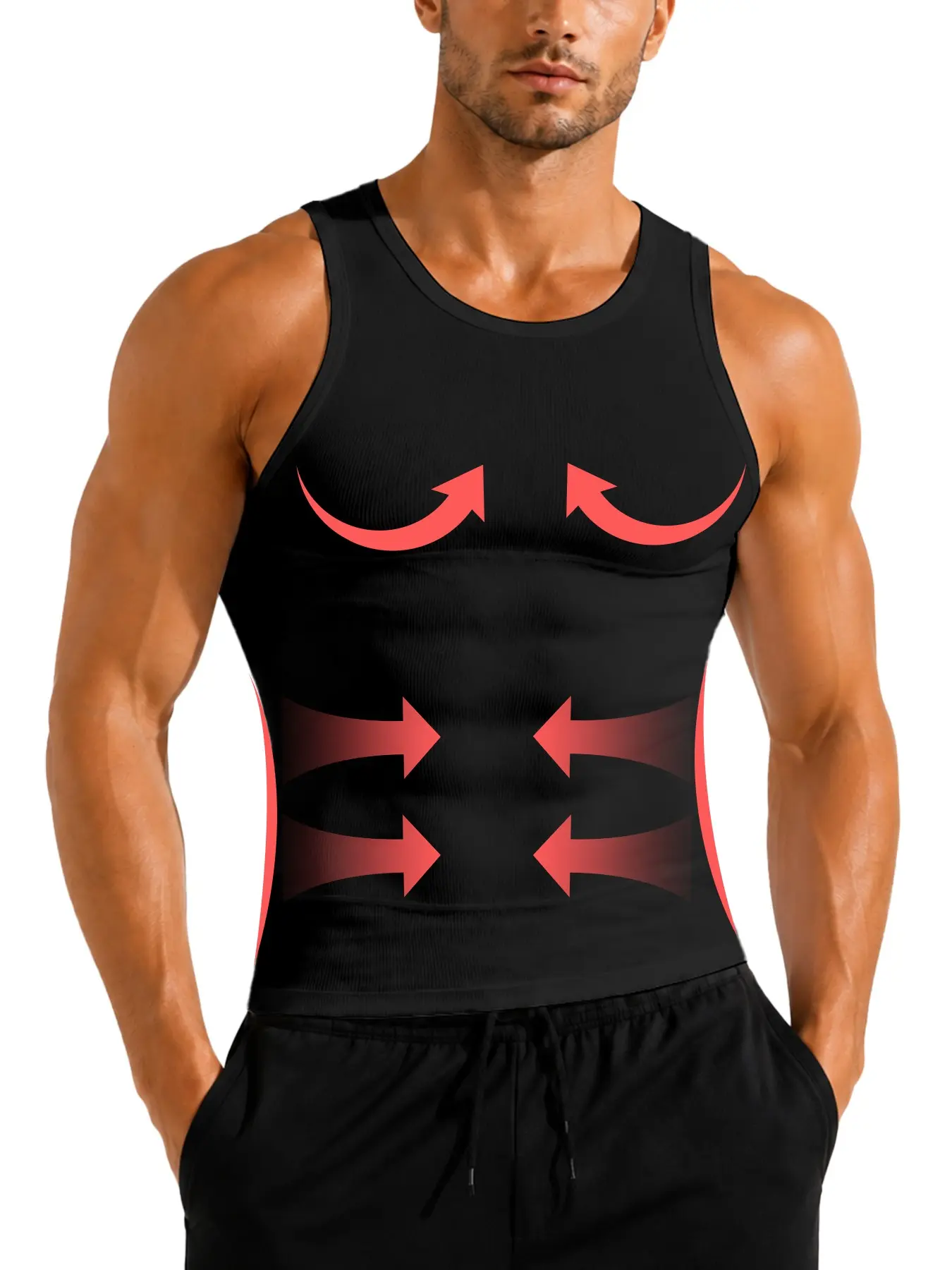 Men's Compression Vest Double Layer Abdominal Support - Breathable Ribbed Slimming Tank Top for Workout & Shaping,fashion,Shapewear Garment,Slim Men's Undershirts