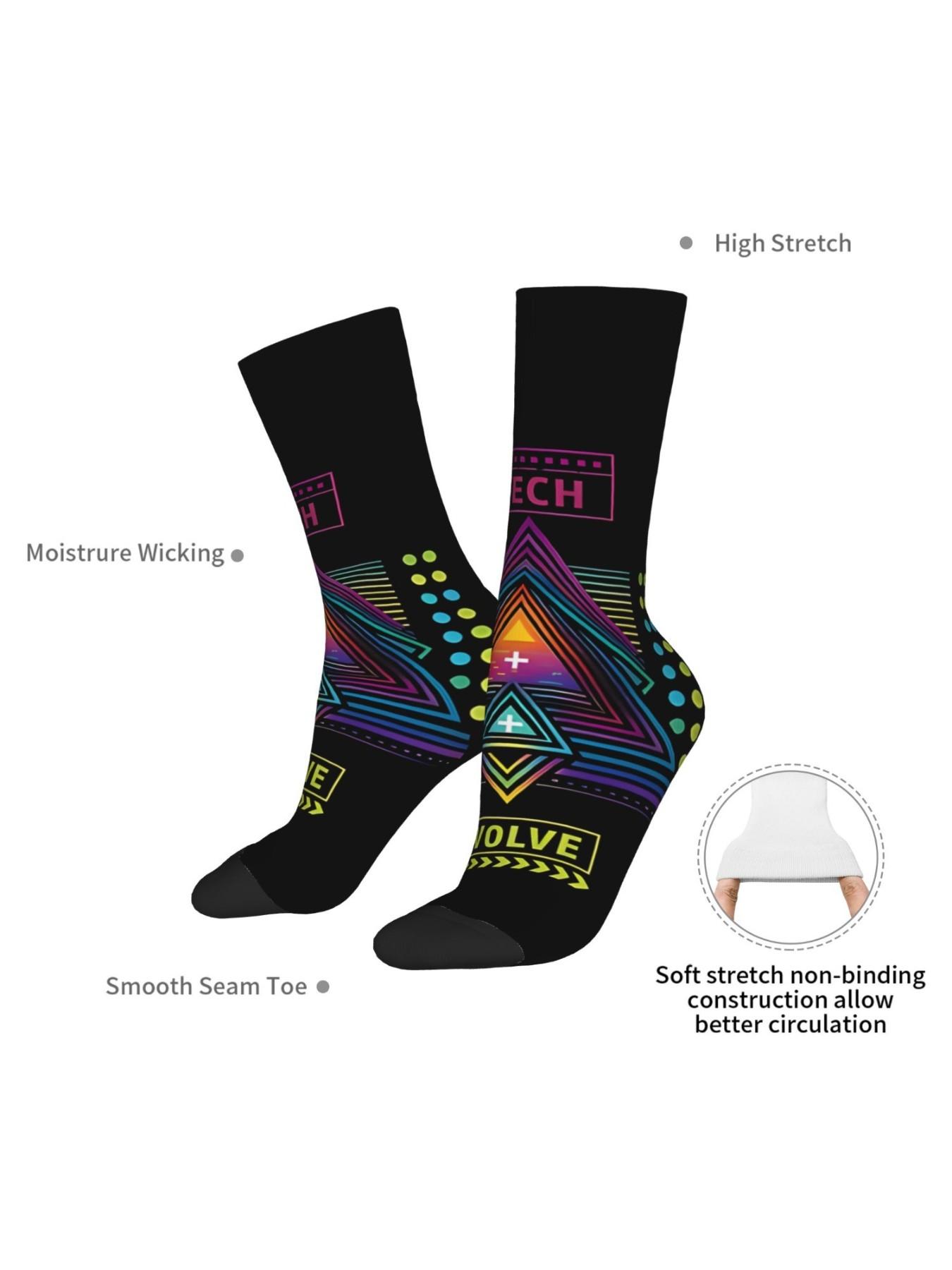 1 Pair Stylish Abstract Design Men's compression Socks Harajuku Pattern Printed Funny Novelty Happy Crew Sock Breathable Compression Socks