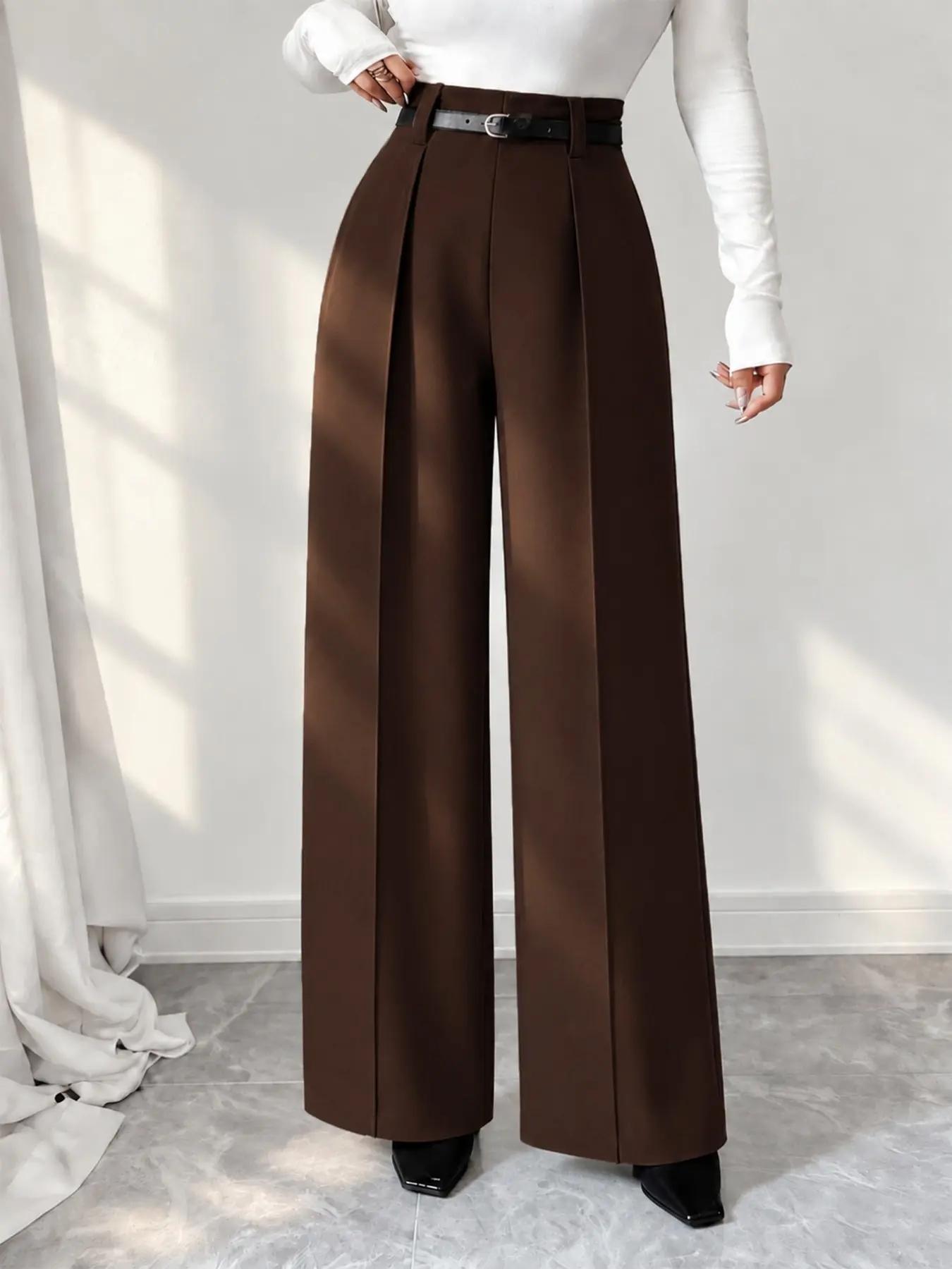 New Retro Commuter Casual Fashion Wide Leg Pants, High Waist Loose Fit, Versatile Women's Trousers with Belt, Fall Season Style