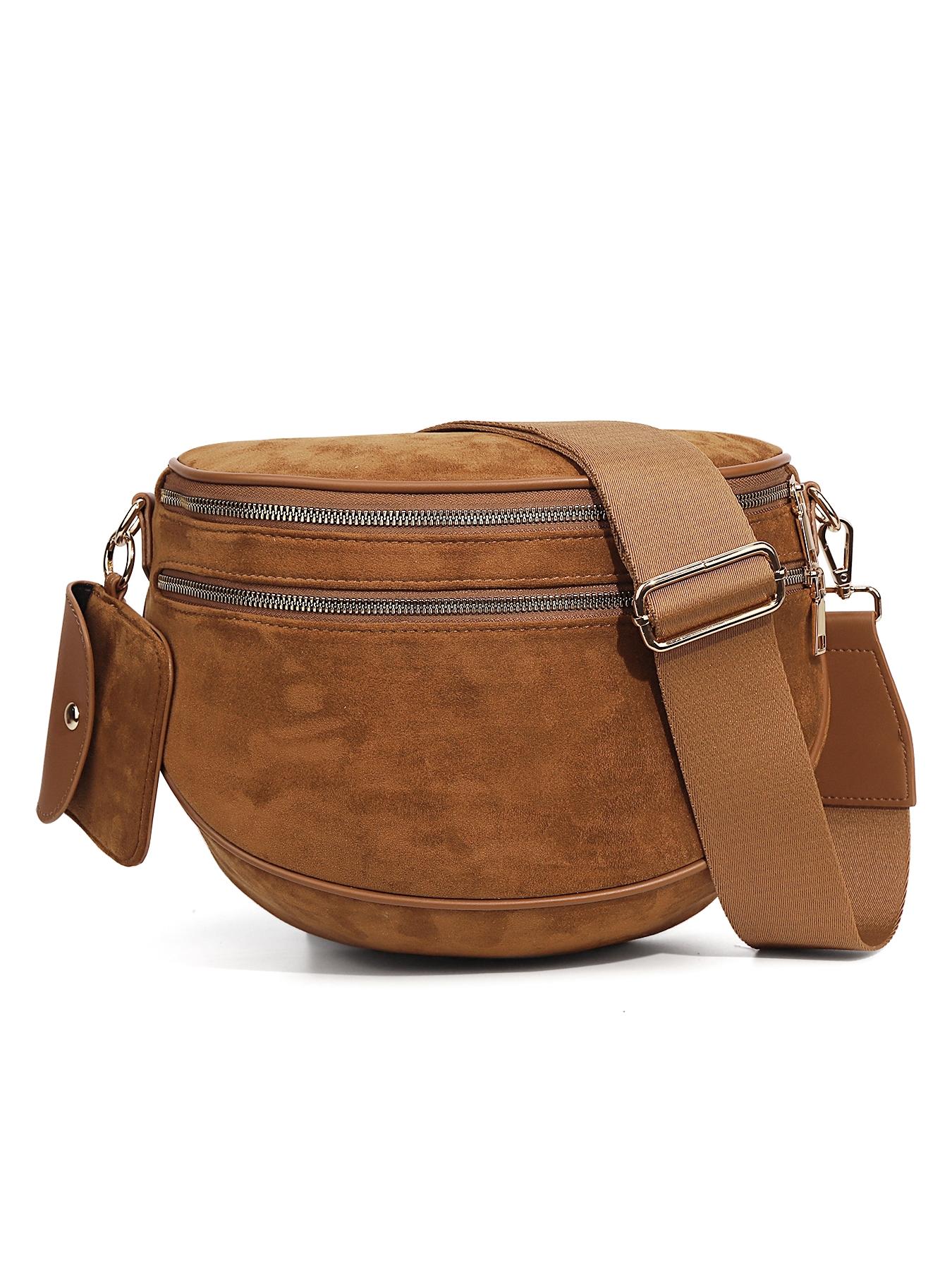 Trendy Suedette Crossbody Bag, Spacious Bum Bags for Women, Large Imitation Suede Shoulder Fanny Packs, Casual Sling Purse with Adjustable Strap and Coin Wallet, Ladies' Saddle Handbags for Daily Outdoor, Casual Commuter Bag