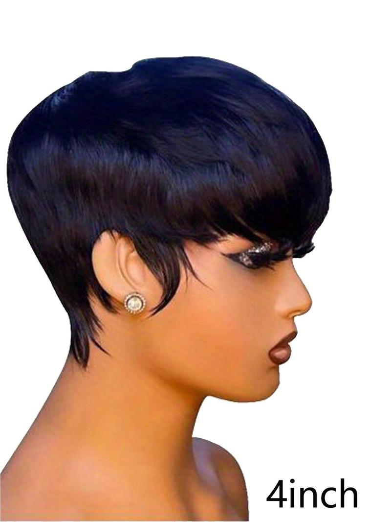 4-Inch Short Wave Wig Human Hair in Natural, Full Machine-Made Design, No Daily Maintenance Required, Unisex Comfortable Style, Rose Net Cap