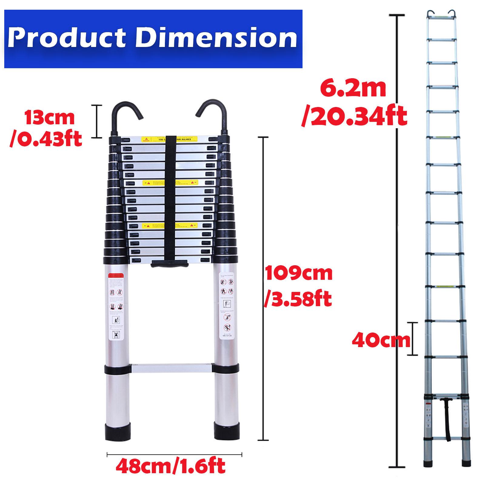 Aluminum Telescoping Ladder 14.4ft / 16.4ft /20.3ft Extension Ladder with 2 Hooks, Portable Folding Ladder, 330lbs Load Capacity, Adjustable Height for Indoor Outdoor RV Home Office