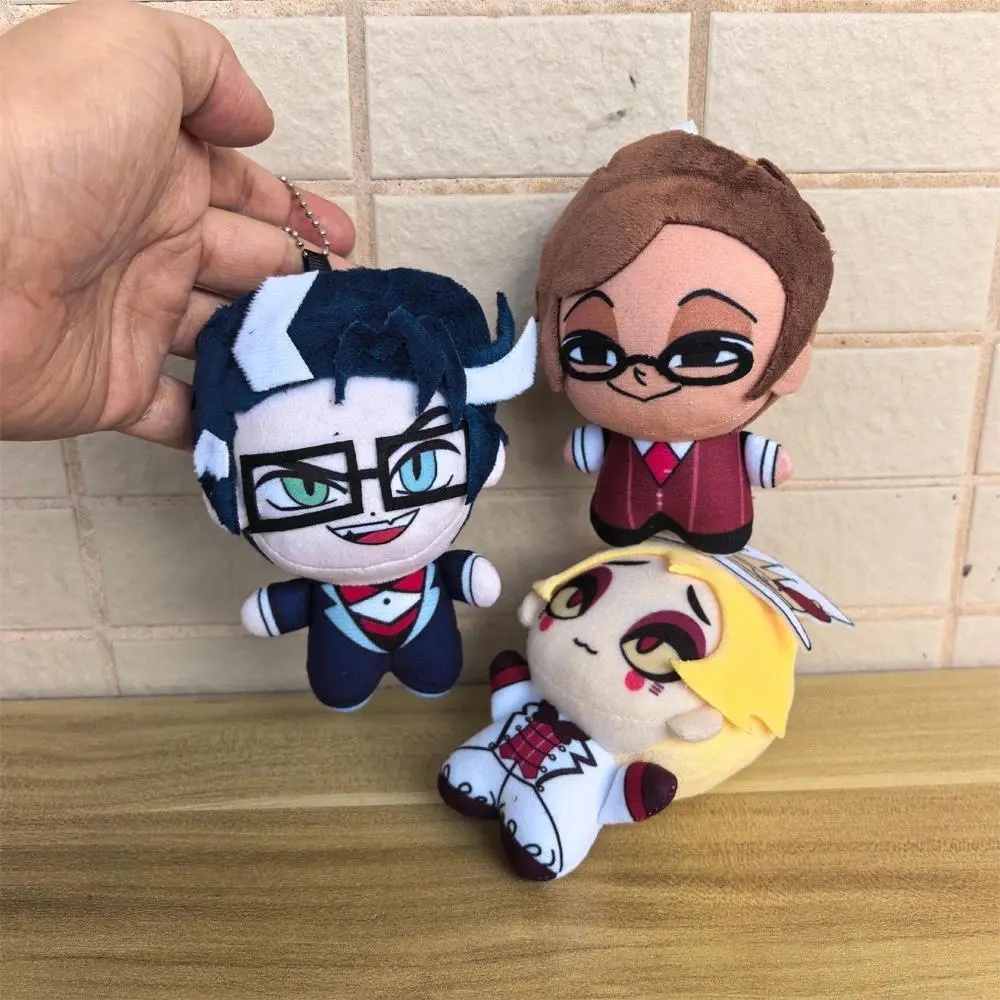 10cm Cute Animation Hotel Hazbin Character Smile 3V Vox / Alastor and Lucifer Plush Toys Bag Pendant Keychain Anime Plushie Doll