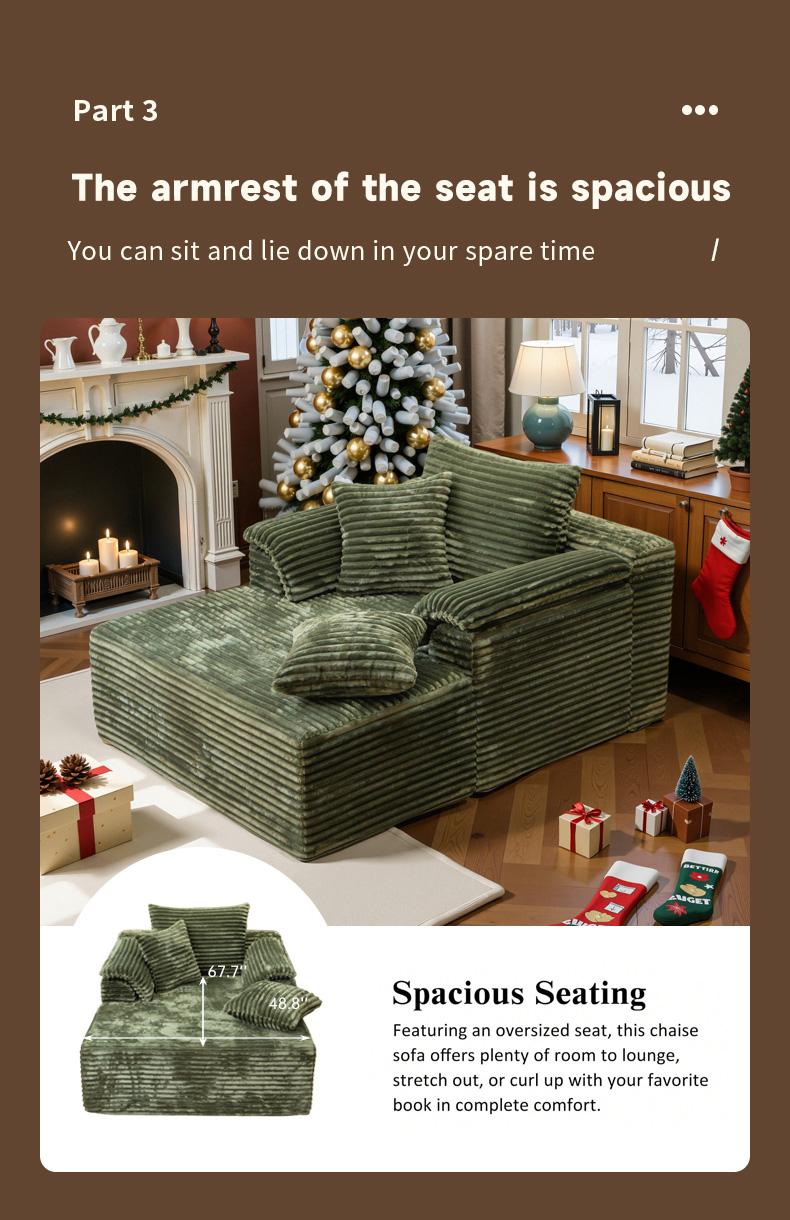 Oversized Lounge Chair, Boneless Chaise Lounge Living Room Corduroy sofa,Upholstered Fluffy cloud sofa bed with Throw Pillows, No Assembly Required, Indoor Sleeper Chair
