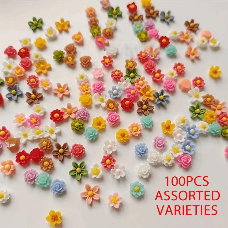 100pcs Pastel Floral Star Beads, Small Handmade Beads for Jewelry Making, Nail Art, Hair Accessories, DIY Projects, Bright Colors