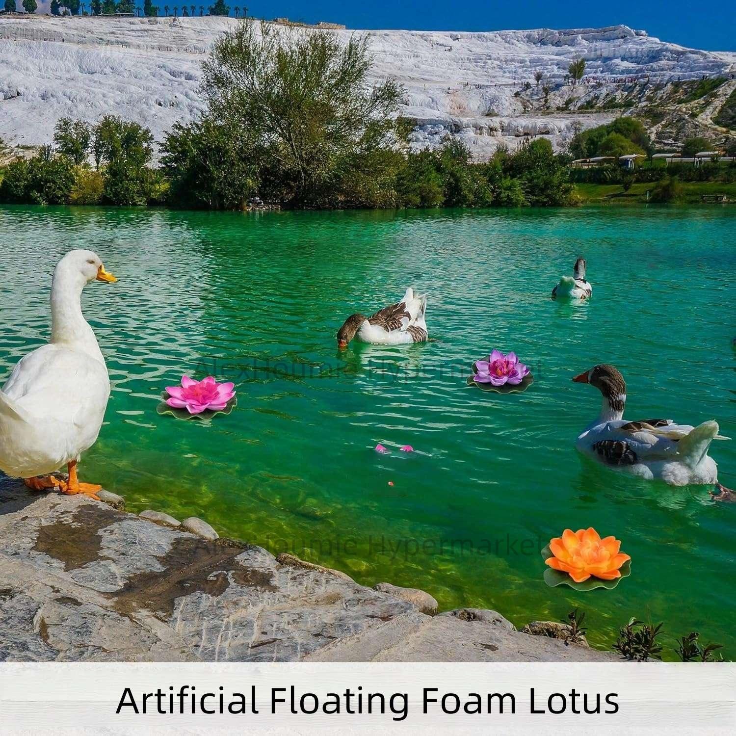 7 PCS Artificial Floating Foam Lotus Flower with Water Lily Pad Lifelike Ornament Perfect for Home Garden Pond Decor Decorations