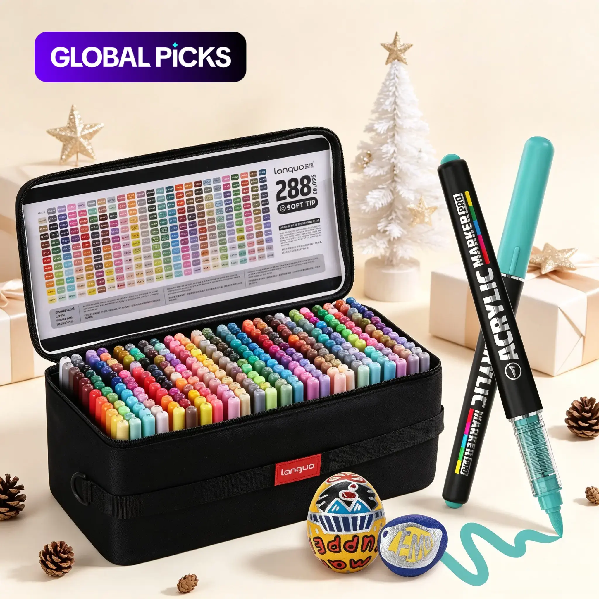 Languo 288-Color Acrylic Marker Set, Soft Brush Tip Marker Pens, Quick-Dry, Large Ink Capacity, Ideal for Painting & DIY Crafts, Perfect Gift for Artists #GLOBAL PICKS