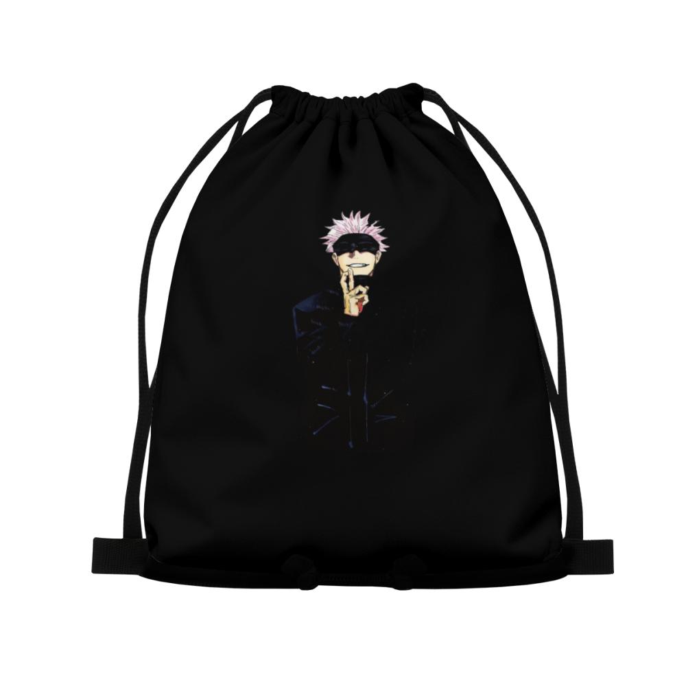 Anime Jujutsu Kaisen Gojo Satoru Insane Style Printed Drawstring Bag, Lightweight Black Cinch Tote Backpack for Gym Sport, Otaku Fan Gift Bag backtoschool