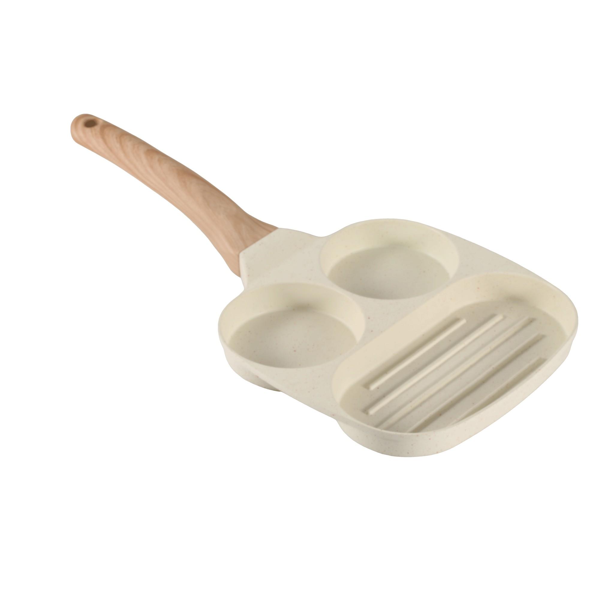 Non-Stick Egg Cooker with 4 Holes, Small Breakfast Pancake Pan, Kitchen Utensil for Gas and Electric Stoves, Handle Included