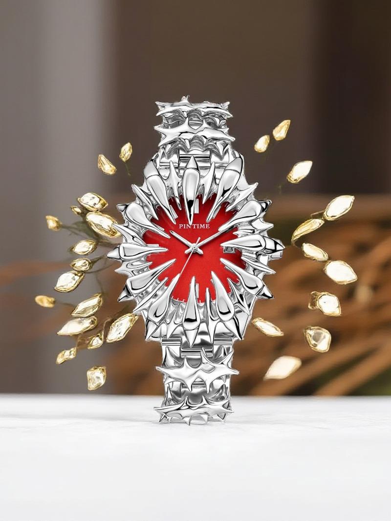 Handmade Quartz Analog Watch, Original European Style Vampire Dragon Scale Spike Design, Unisex Small Batch Wristwatch, Unique Jewelry Accessory