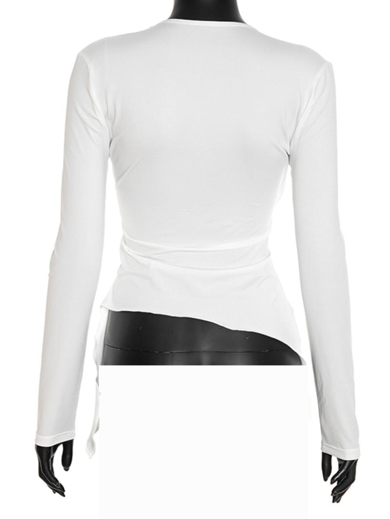 Women's Fashion Solid Color Cross V Neck Slim Fit T-Shirt Top, Comfortable Versatile Elegant Casual Wear for Daily