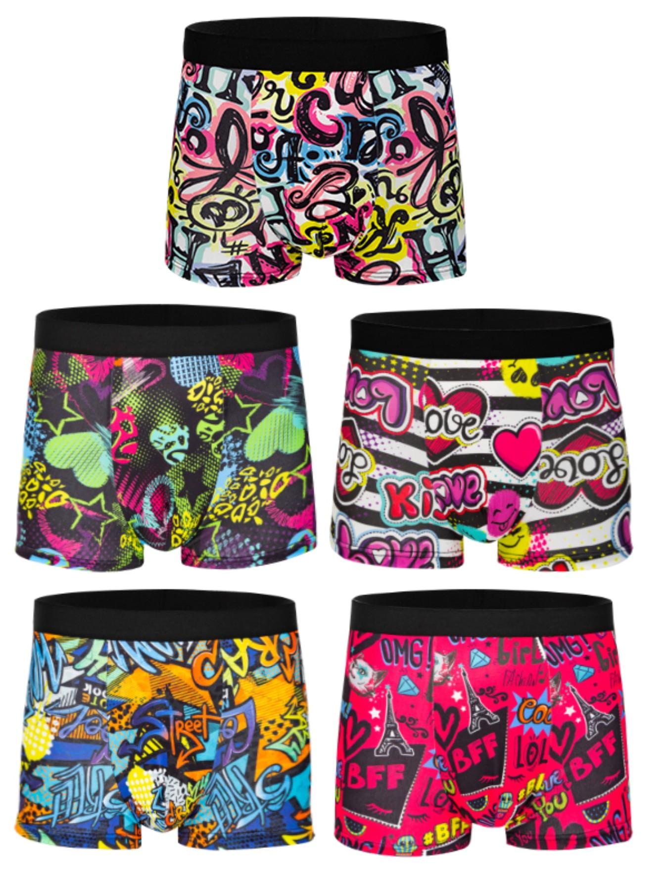 10-Pack Street Graffiti Letter Print Men's Boxer Briefs, Wide Waistband High Elasticity, Trendy Youth Casual Trunks, Geometric Pattern Mix