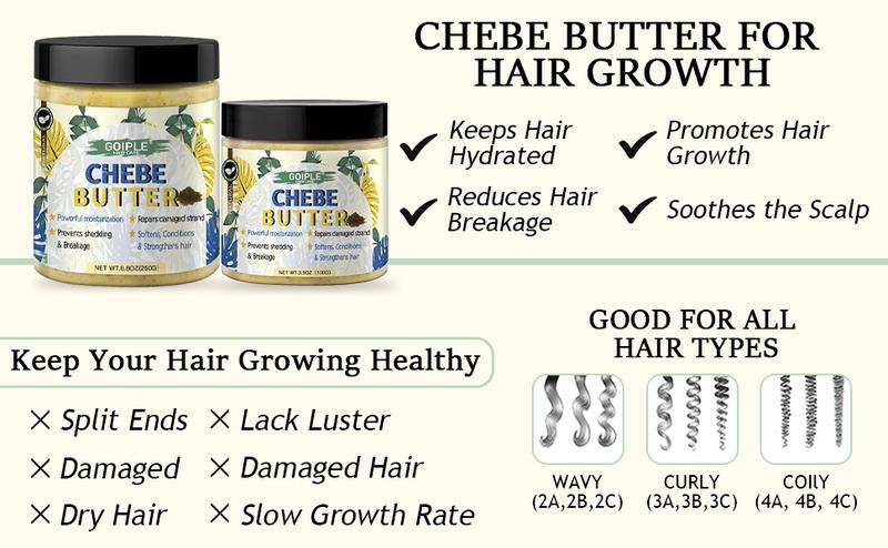2 Pack Chebe Hair Butter for Growth and Thickening Deep Moisturizing Hair Grease Natural Conditioner for All Hair Types Shampoo Blend