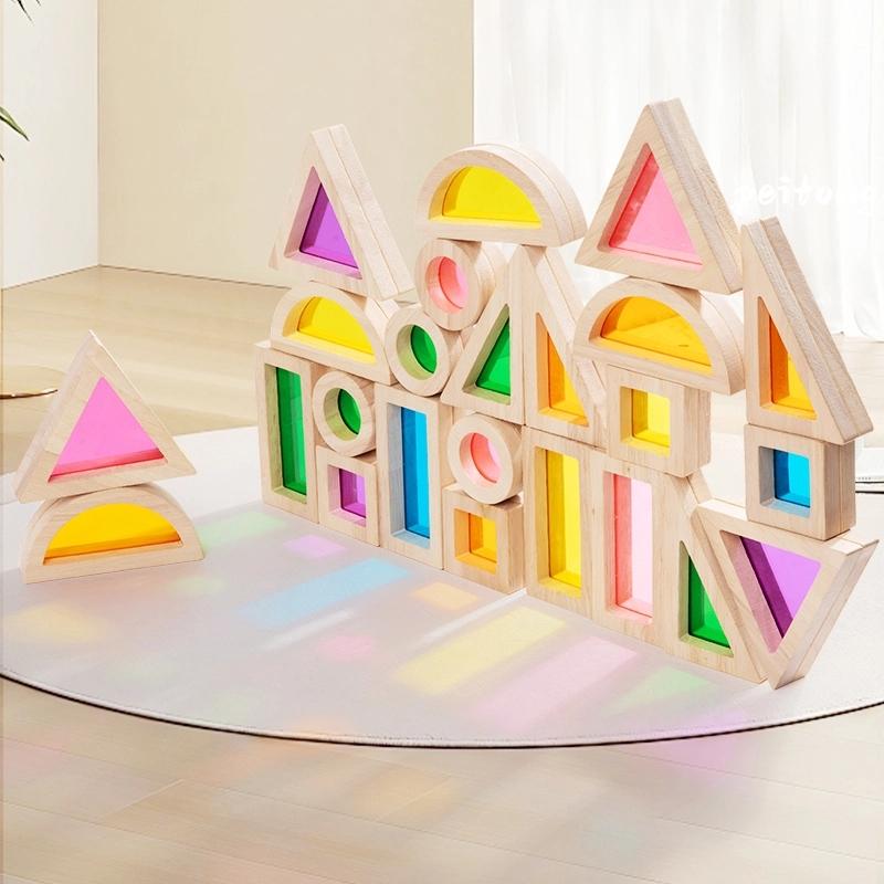 24pcs Wooden Acrylic Translucent Blocks, Vibrant Colors for Stem ...
