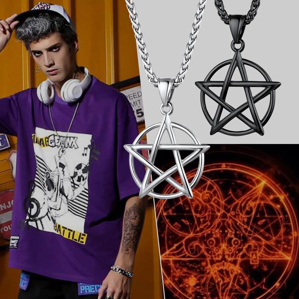 U7 Simple Pentacle Pendant Necklace for Men Women