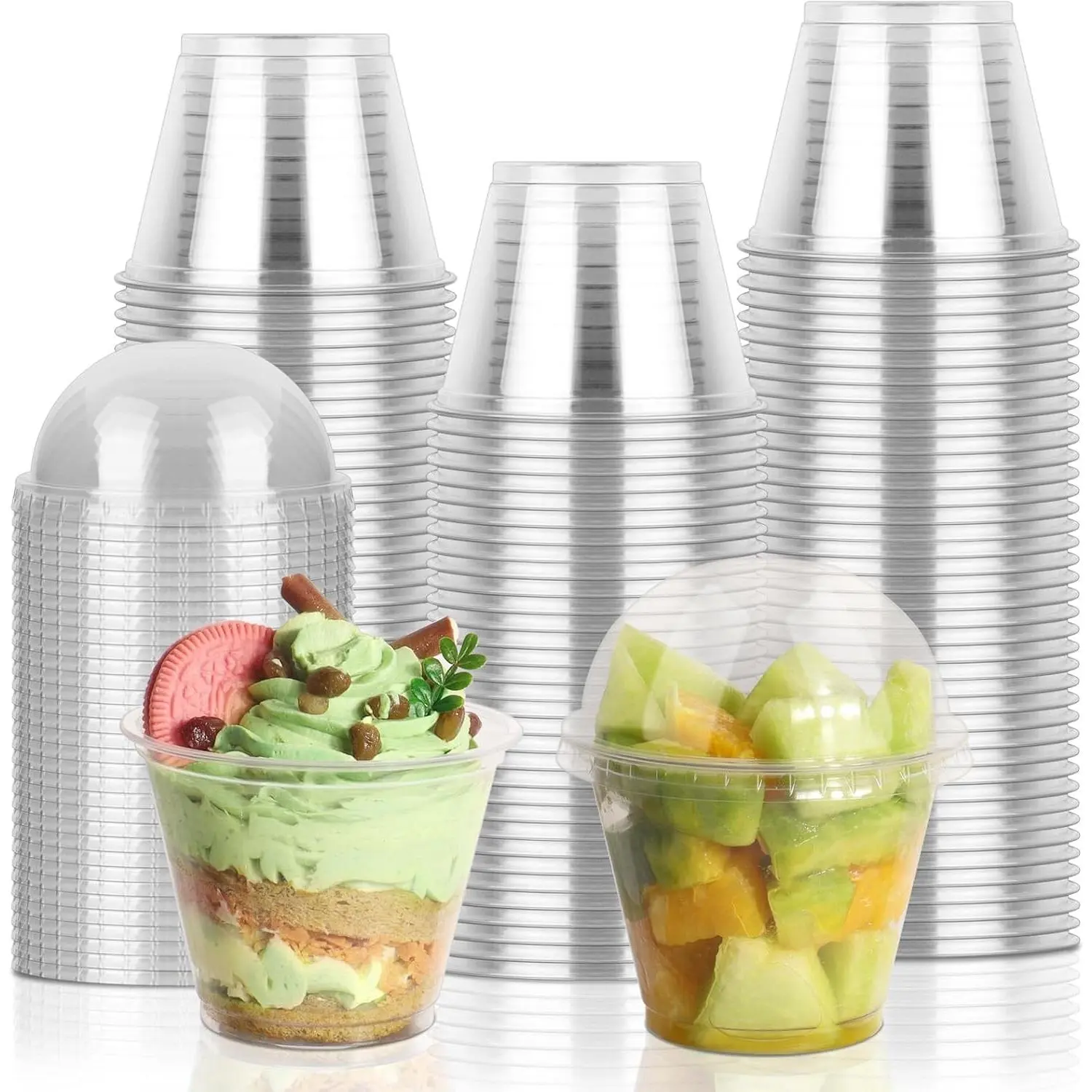 50 Sets 9 oz Clear PET Plastic Cups with Dome Lids (No Hole), Food Grade BPA-Free No Leak Disposable Dessert Cups for Parfait, Fruit, Ice Cream, Pudding, Salad, CakeGift