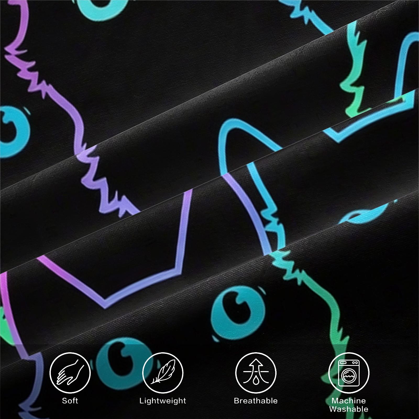 Neon Cat Fitted Sheet Set, 3 Pieces (1 Fitted Sheet + 2 Pillowcases), Deep Pocket, Cute Colorful Cat Print, Black Bedding for Girls Teens, Soft Skin-Friendly, Aesthetic Room Decor, All Seasons