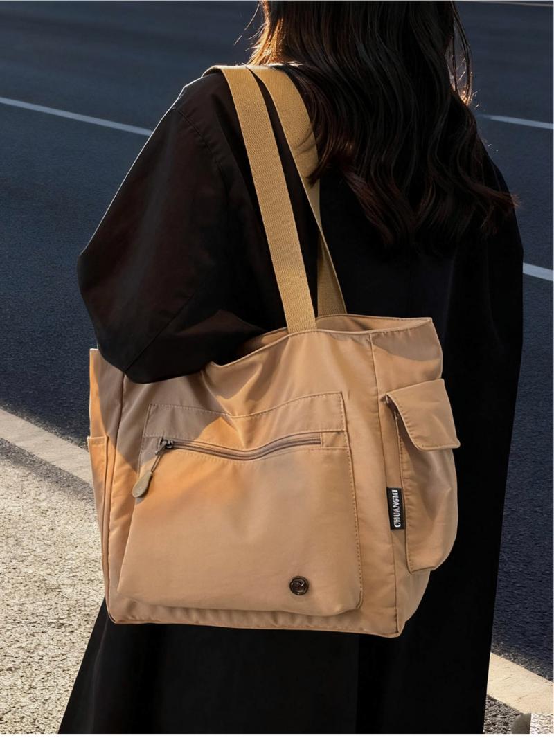 Japanese-style casual large-capacity canvas bag, student laptop bag, simple and lightweight shoulder/handbag/tote bag, zip closure. Suitable for work, school, commuting, shopping, Commuter tote bag, Canvas tote bags