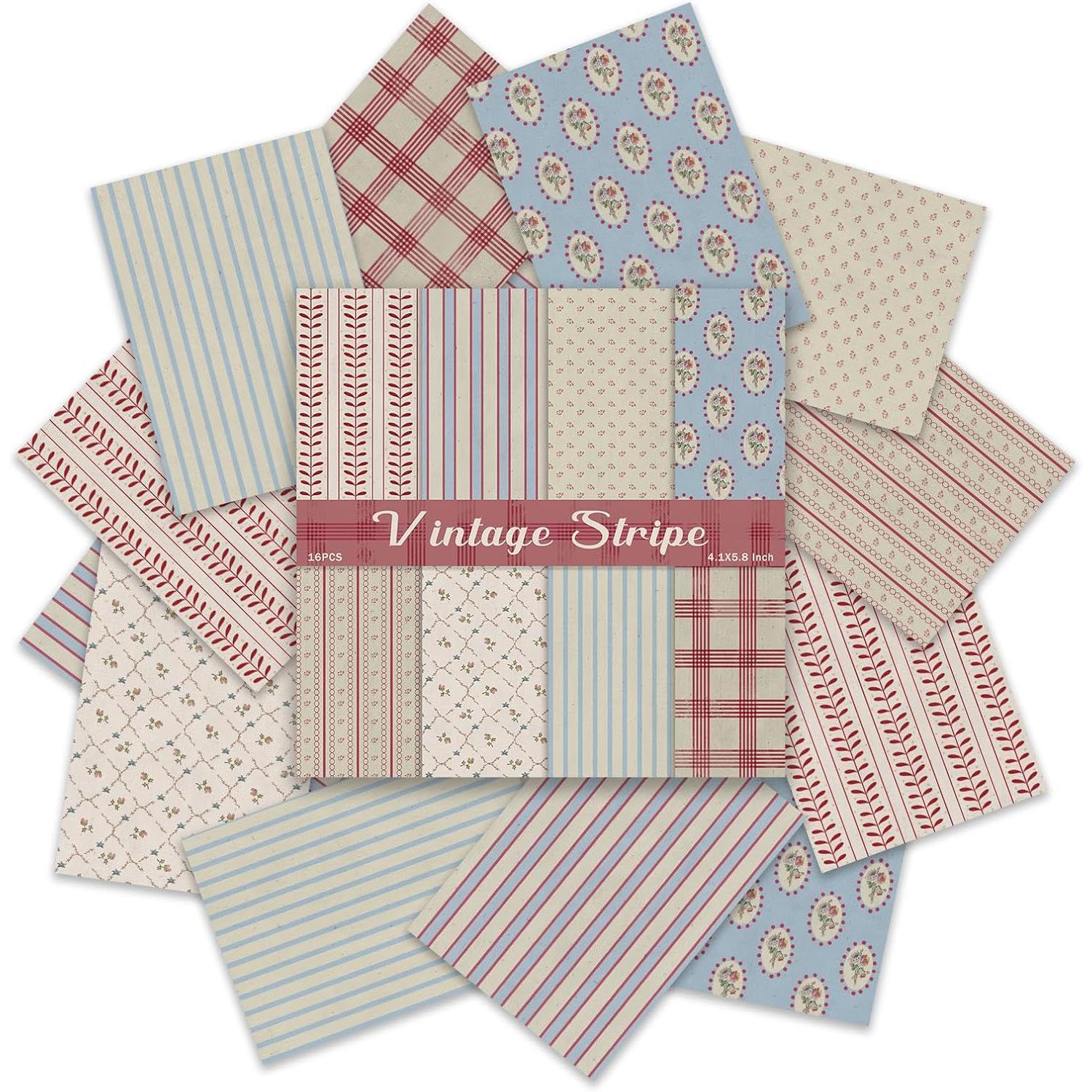 Stripe Style Scrapbook Paper - 16 Sheets, 4.1x5.8 In, Single-Sided, Modern Ink-Resistant Origami Decoupage Supplies for DIY Crafts