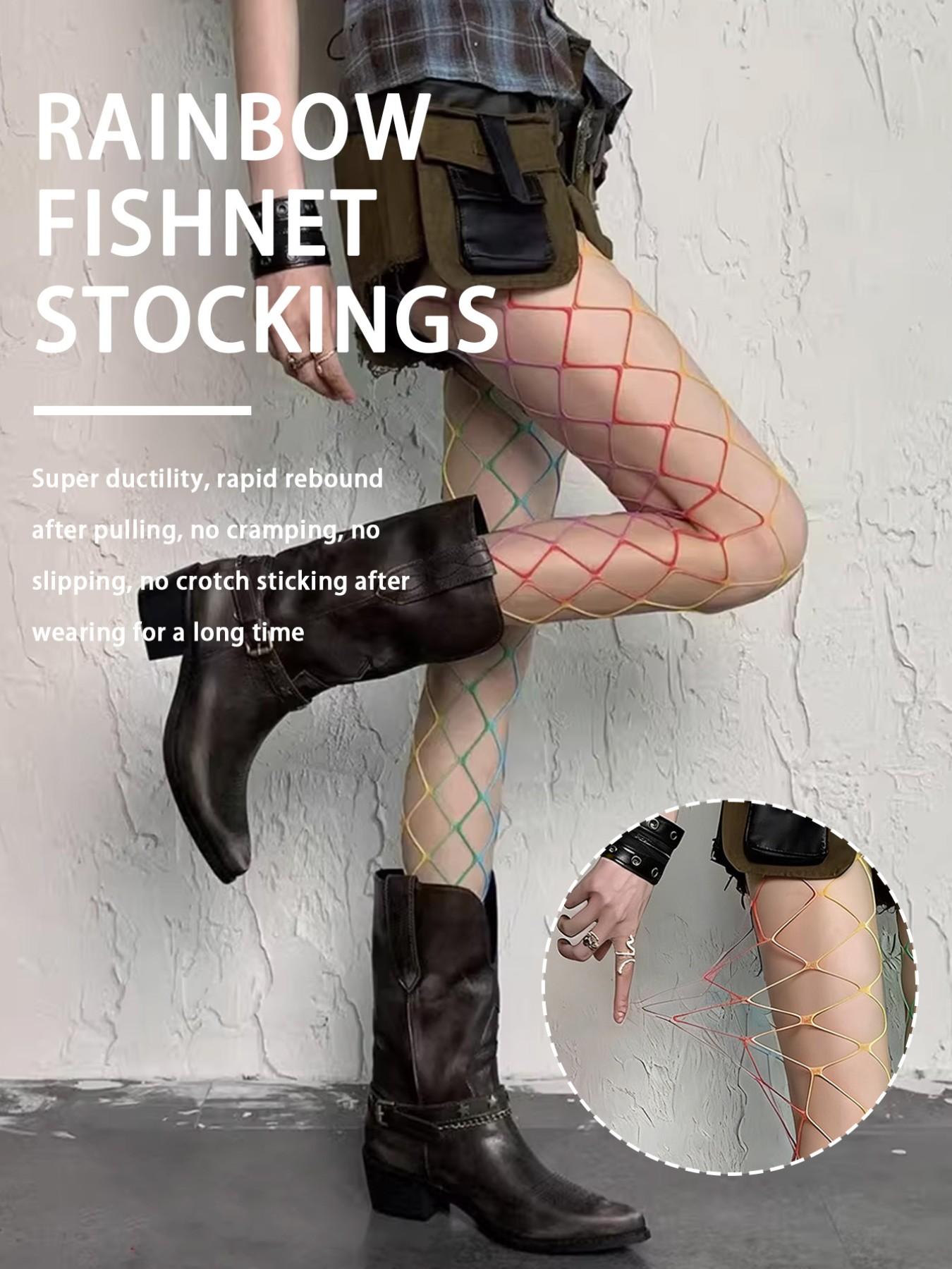 Large Mesh Rainbow Gradient Design, Visual Leg Shape Correction, Bold Style Directly Captures Attention, Perfect for All Occasions