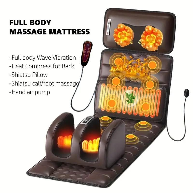 Full Body Massage Mat with Heat Foldable Back Massager for Neck Shoulders Waist Back & Legs Relaxing Massage Pad Best Gift for Birthday & Holidays