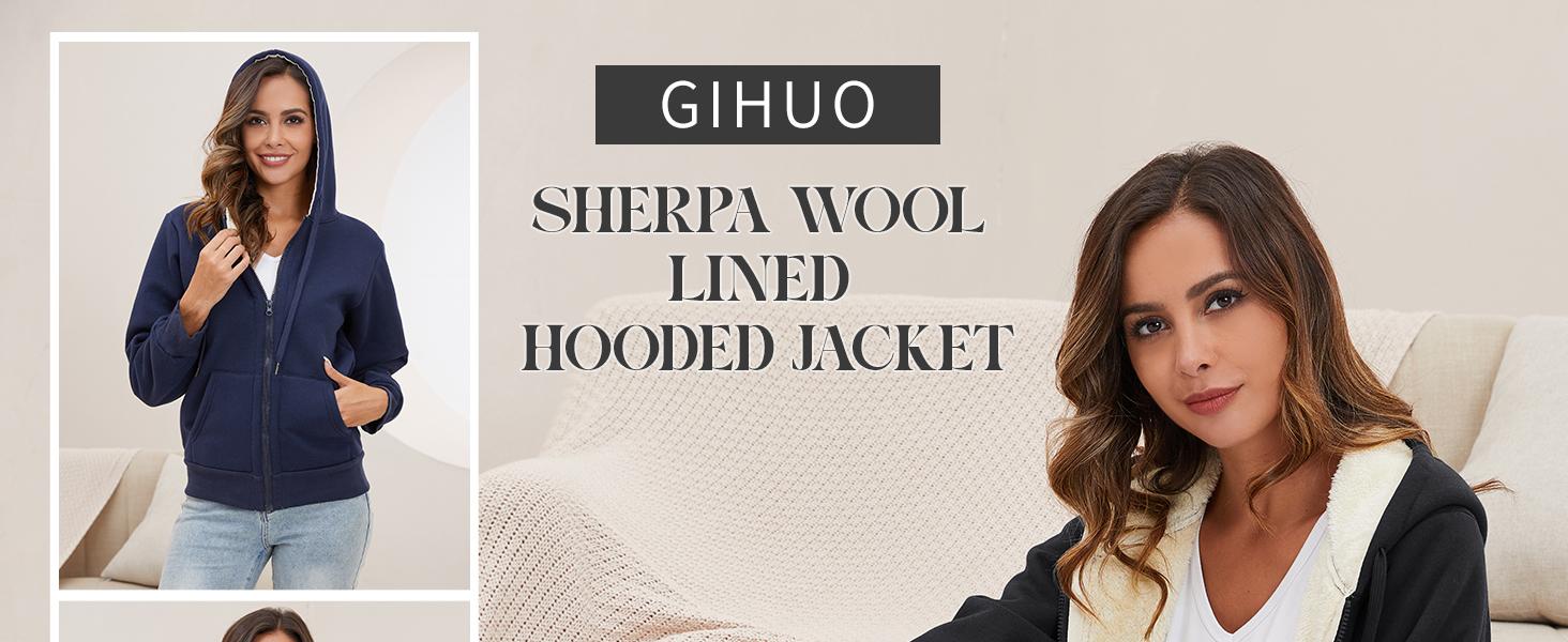 Yimoon Women's Sherpa Lined Hooded Sweatshirt Zip Up Winter Warm Hoodie Comfy Hooded Fleece Jacket Soft Womenswear Drawstring Outdoor