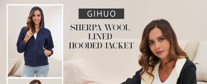 Yimoon Women's Sherpa Lined Hooded Sweatshirt Zip Up Winter Warm Hoodie Comfy Hooded Fleece Jacket Soft Womenswear Drawstring Outdoor