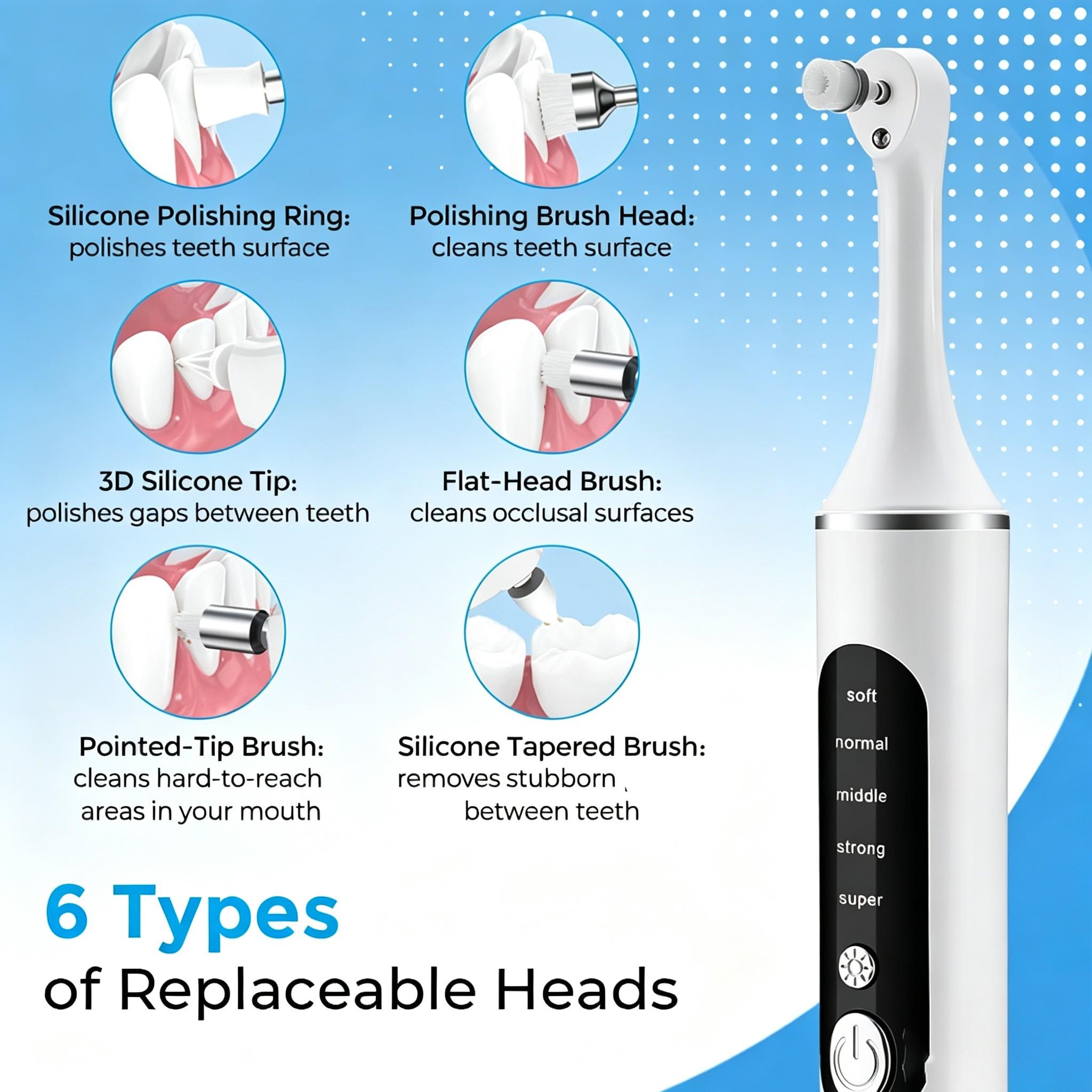Electric Teeth Polisher, 5 Modes Dental Cleaning with LED Light, Oral Care Polishing Brush, Tooth Cleaning Device, Adjustable