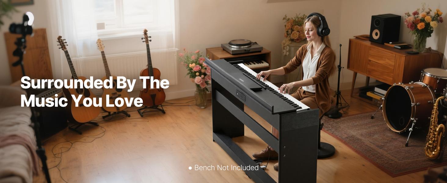 VEVOR Weighted Digital Piano, 88 Keys Fully Weighted, Electric Piano Keyboard with Furniture Stand, Power Adapter, Triple Pedal, 680 Tones, Support Wireless Connection, with Headphones, for Beginners