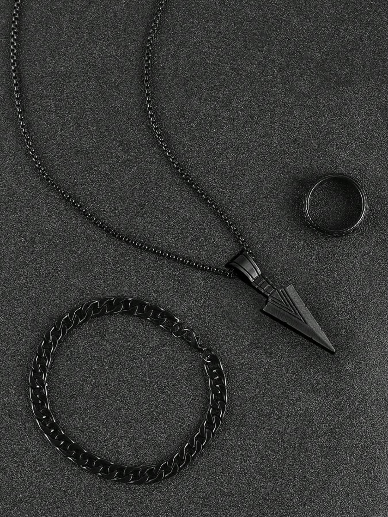 Men's 3-Piece Minimalist Chain Jewelry Set, Includes Necklace, Bracelet & Ring, Perfect for Casual, Sports & Daily Wear