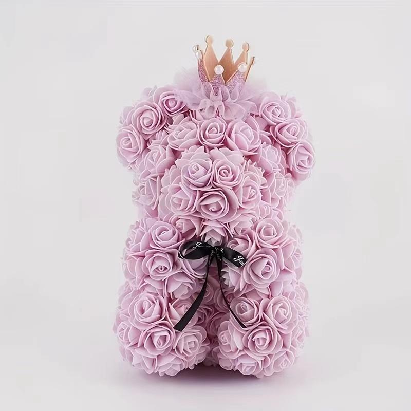 Rose Bear Crown Teddy Bear 23cm, Realistic Rose Flower Bear, Valentine's Day Gift for Girlfriend, Mother's Day, Christmas, Birthday, Decorative Collectible Gift