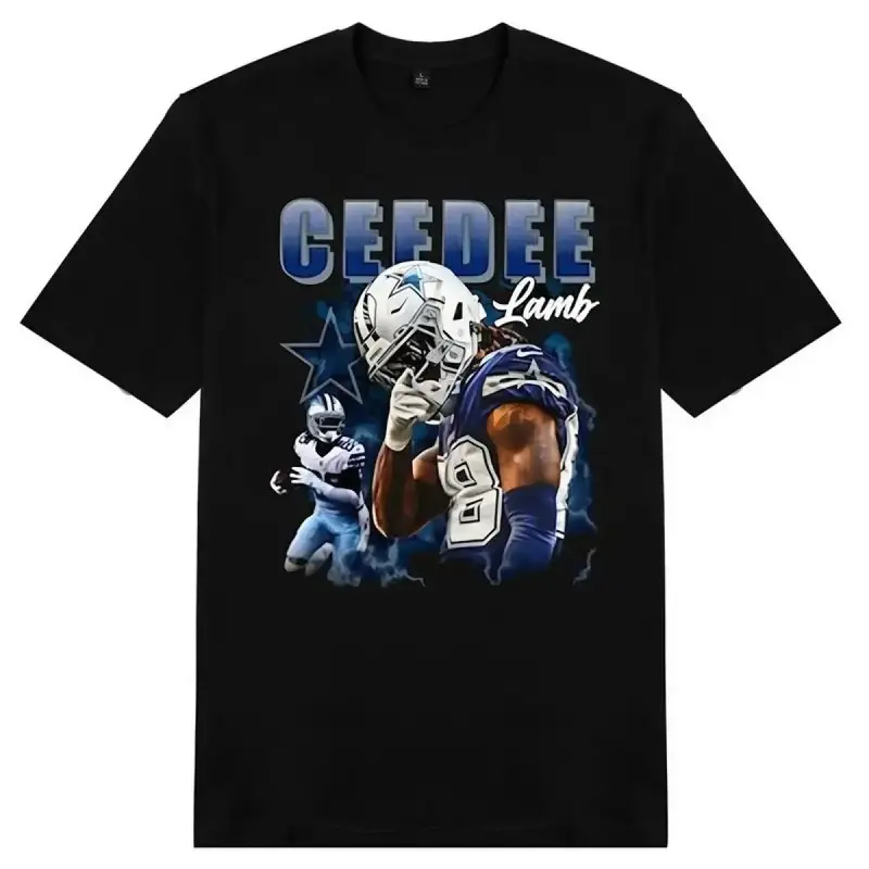 Vintage CeeDee Lamb Cotton Casual Top, Retro Cowboys Football Streetwear Shirt - Short-Sleeve, Long-Sleeve Options, Shortsleeve, Tshirt