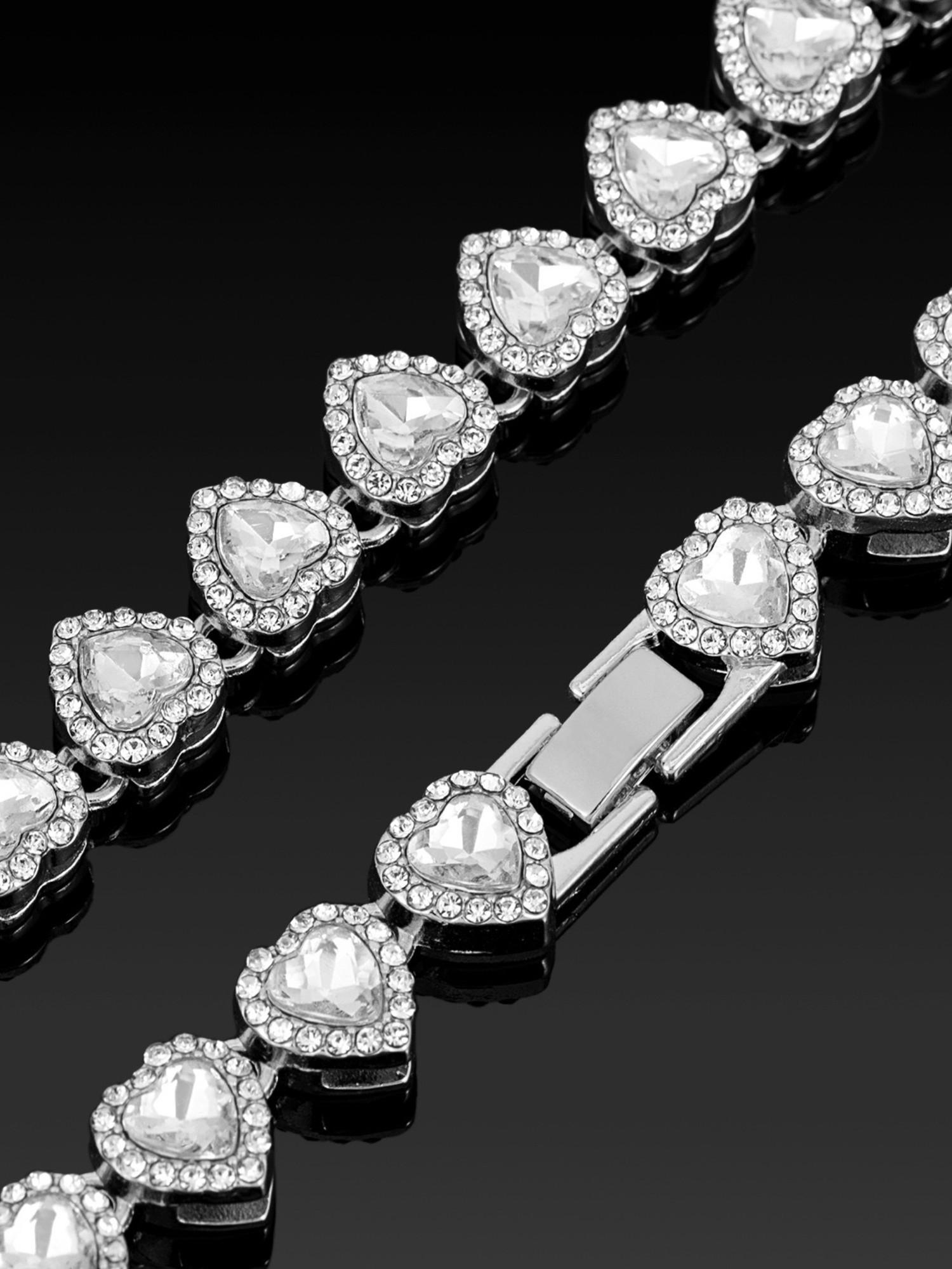 2Pieces/Set 10mm Love Heart Shape Chain Necklace and Bracelet Men or Women Hip Hop Iced Out Bling Bling Chain Necklace and Bracelet Fashionable Elegant Jewelry Set Fashion Set Jewelry Valentines Gift