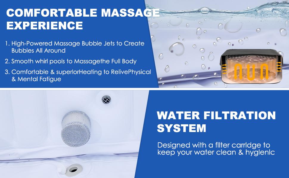 Lilypelle Large Bubble Massage Spa, Inflatable Hot Tub with130 Air Jets, PVC Cover, Pad and Pump, Durable Thick Materia, 5-6 Person Capacity, 73"x73"x25"