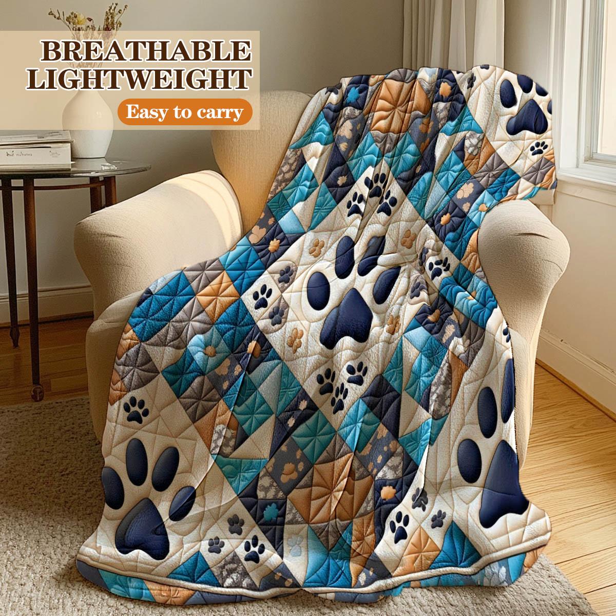 Dog Paw Print Patchwork Blanket, Lightweight Warm Flannel, Soft Breathable, Car Travel Bedroom Cover, Holiday Gift Pet Pad Multi-Use Rug