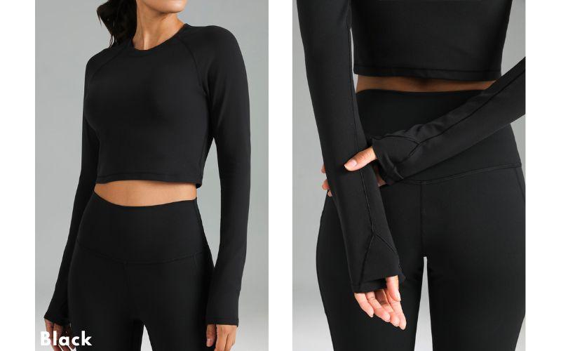 Colorfulkoala Women's Dreamlux Cropped Long Sleeve Top with Thumbholes Raglan Sleeves Athletic Yoga Shirt