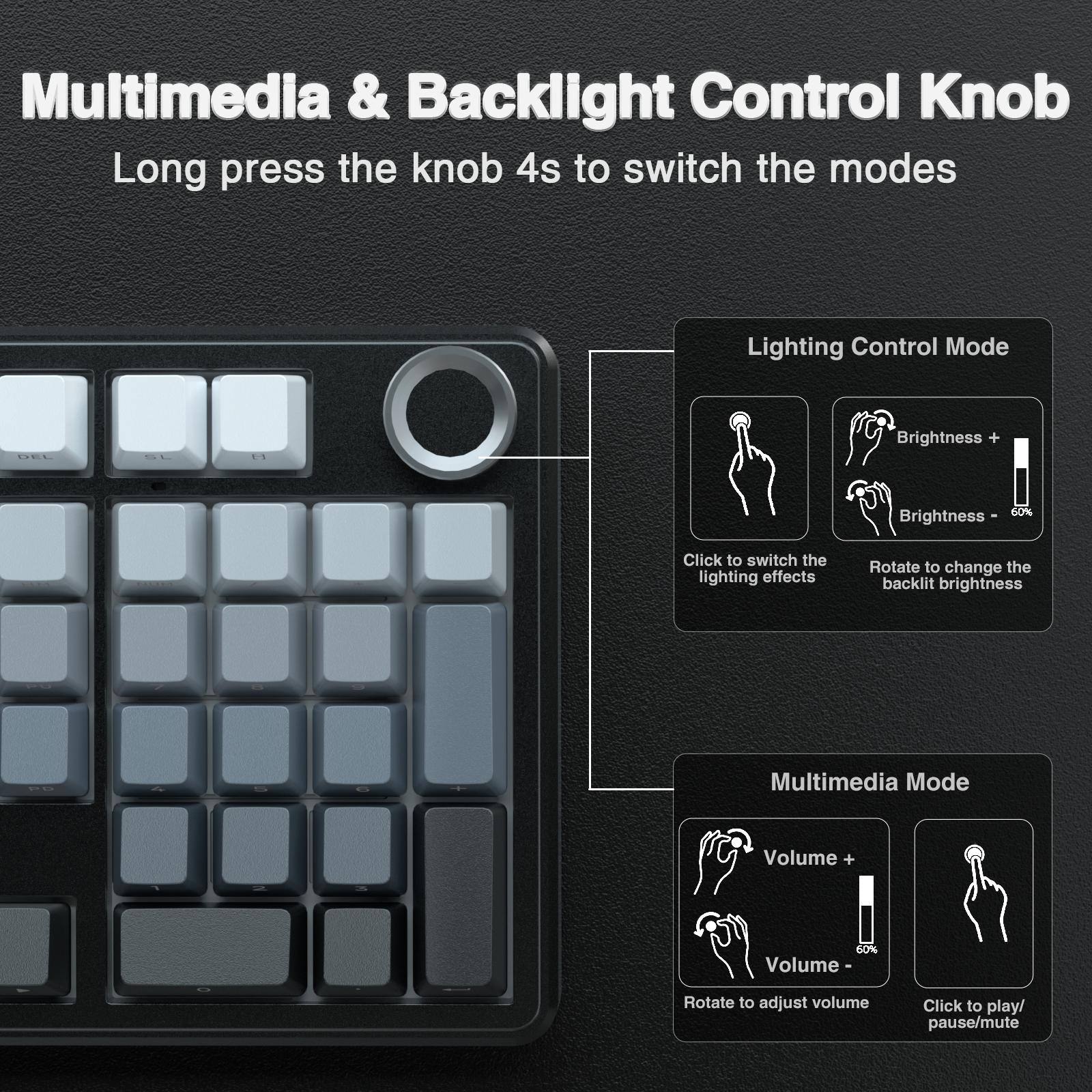 AULA F99 Pro Hot Swappable Wireless Mechanical Keyboard with Knob,Tri-Mode Connection BT5.0/USB-C/2.4GHz,Pre-lubed Switches,Gasket Structure,RGB Backlit Computer Gaming Keyboard (Side Printed Black) Creamy keyboard PC Accessoies  TikTokShopfalldealsforyou