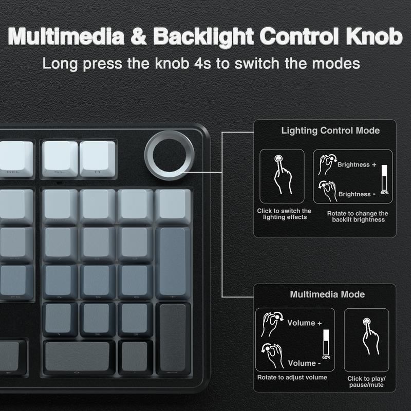 AULA F99 Pro Hot Swappable Wireless Mechanical Keyboard with Knob,Tri-Mode Connection BT5.0/USB-C/2.4GHz,Pre-lubed Switches,Gasket Structure,RGB Backlit Computer Gaming Keyboard (Side Printed Black) Creamy keyboard PC Accessoies  TikTokShopfalldealsforyou