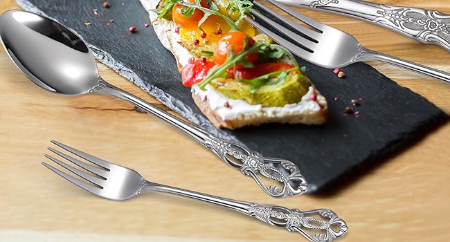 Retro Royal Silverware Silver Flatware Set for 4 Stainless Stainless Forks Spoons Knives 20 Pieces Retro Kitchen Utensils Restaurant Home and Festival Parties Durable