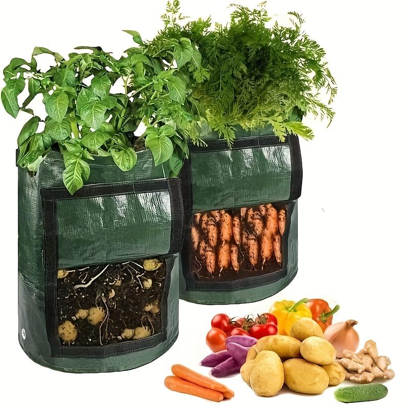 2Pcs Potato Planting Bag with Observation Hole, Potato Plant Bags, PE Material, Indoor and Outdoor Planting Bag, Reusable, for Potatoes, Tomatoes, Vegetables, Green, 7 gallons/10 gallons